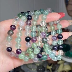 Multicolor Fluorite Bead Crystal Gemstone Bracelet - Women Jewelry 8mm 1pc
